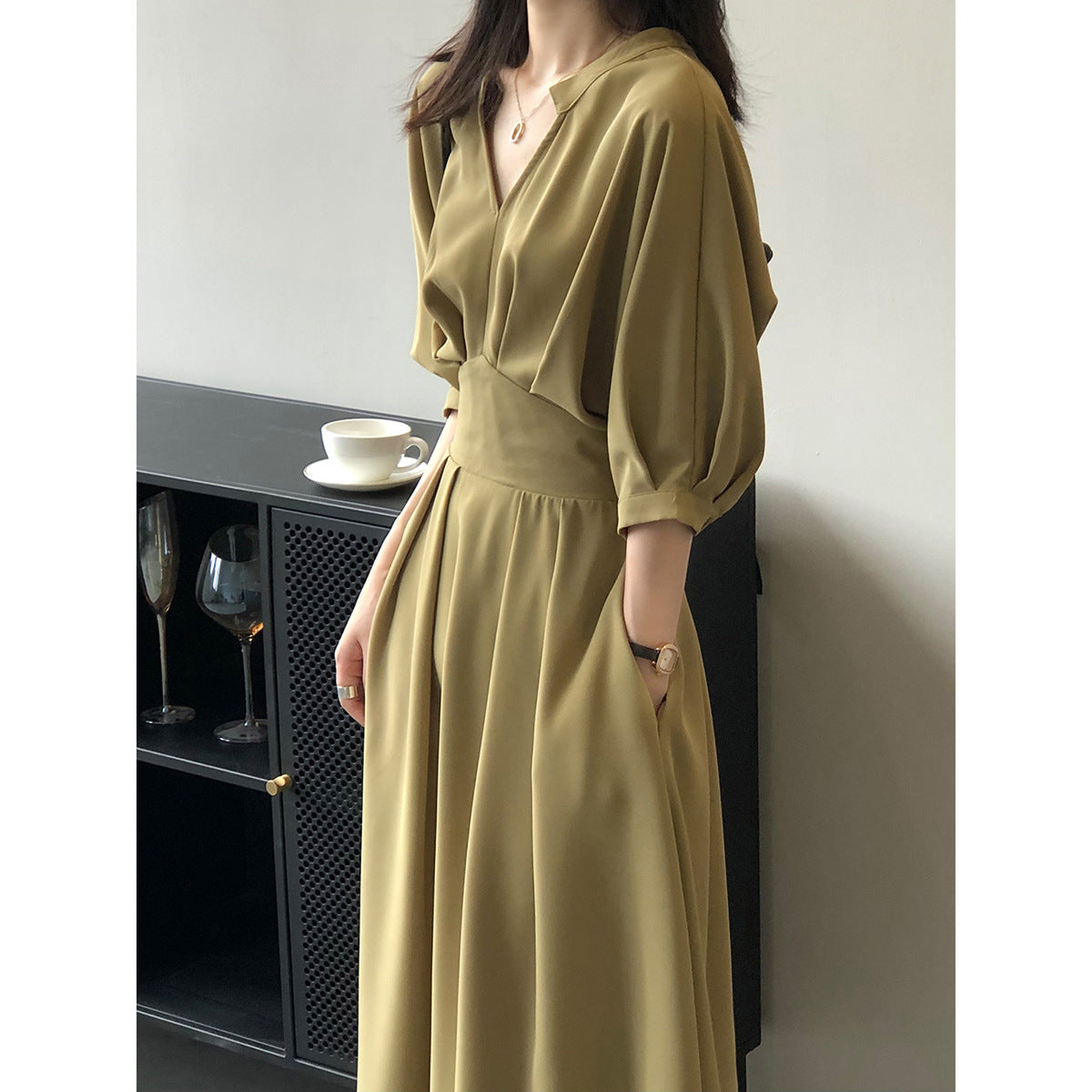 V-Neck Women Temperament Waist Dress