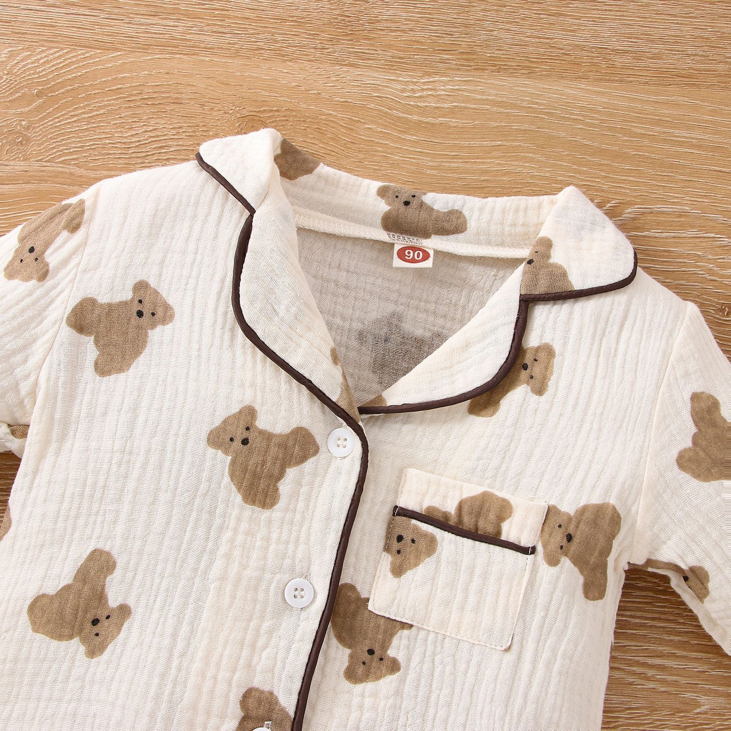 Girls' Bear Printed Pajamas Long-sleeve Suit