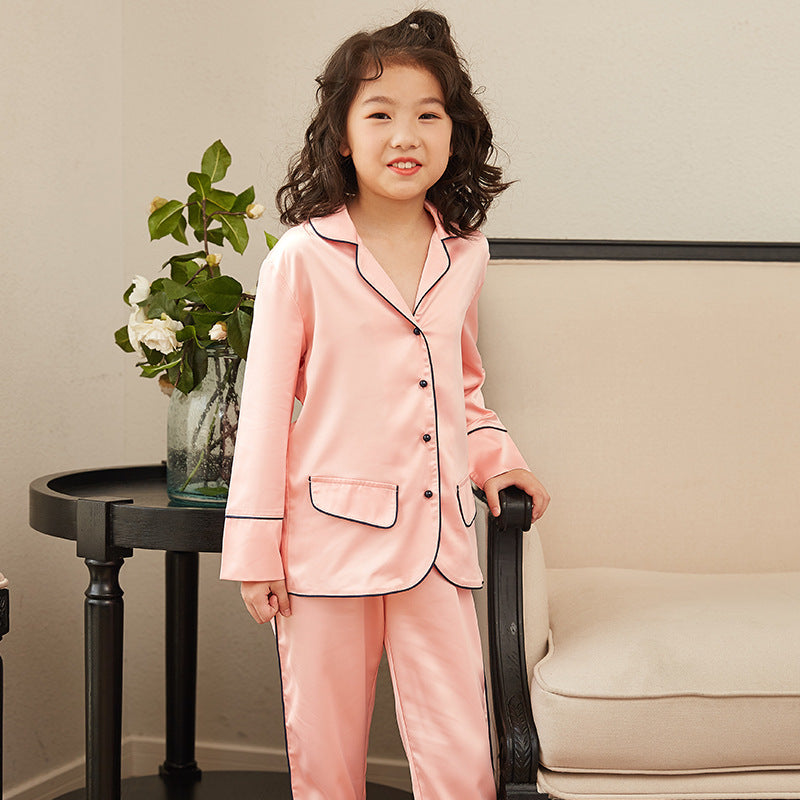 Thin Children's Loungewear Long Sleeve Silk Pajamas Summer Boys 'and Girls' Pajamas Suit