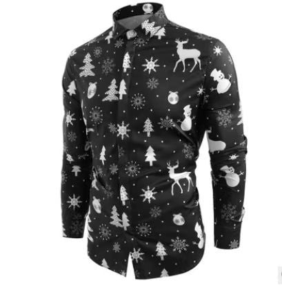 Autumn New Cross-border Men's Clothing 3D Printing Christmas Yuan Su Fashion Long Sleeve Shirt Men's Holiday Leisure