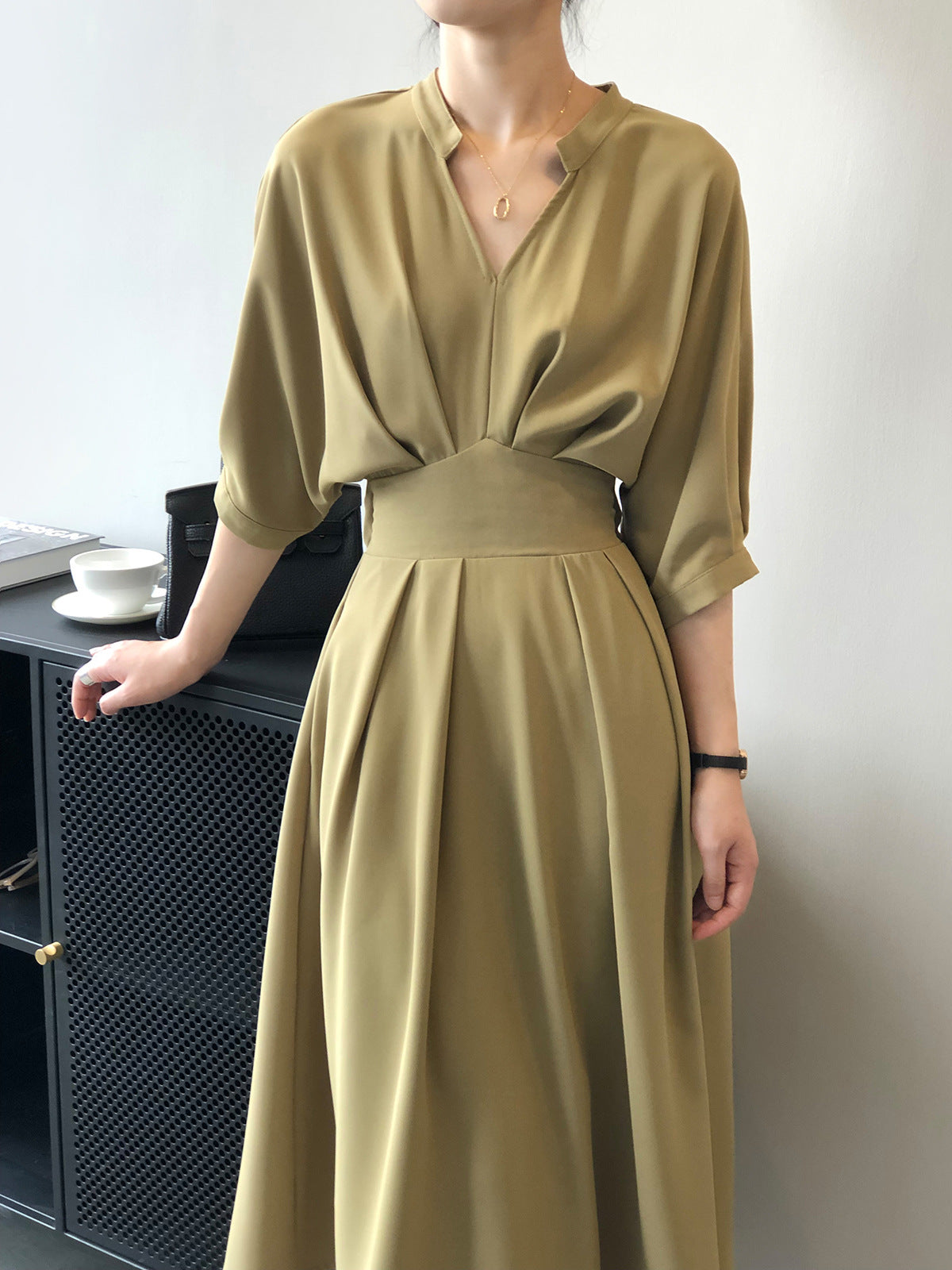 V-Neck Women Temperament Waist Dress