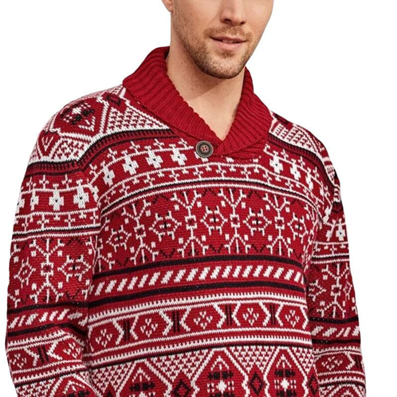 Christmas Elk Lapel Knitted Sweater Men