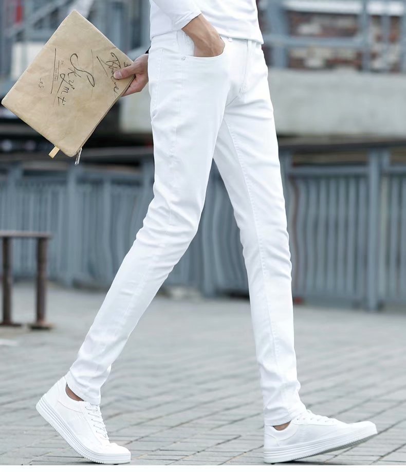 Trendy Men New Metrosexual Pattern & White Skinny Jeans Men's Korean-style Slim Fit Casual Pants Men