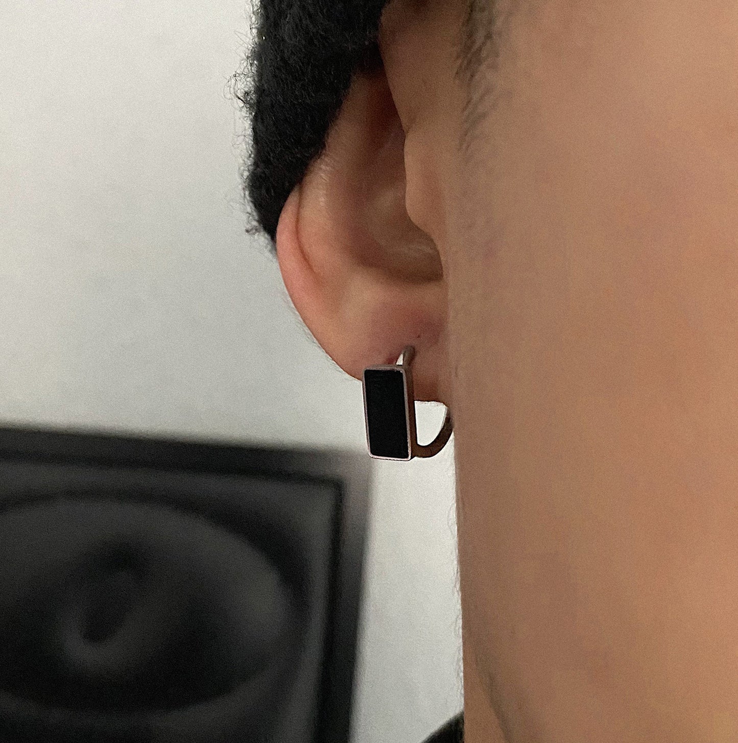 Colorless Earrings For Men Oil Drop Black