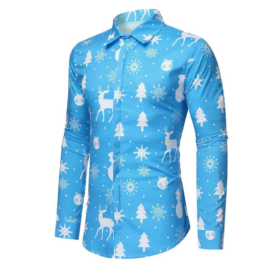 Autumn New Cross-border Men's Clothing 3D Printing Christmas Yuan Su Fashion Long Sleeve Shirt Men's Holiday Leisure