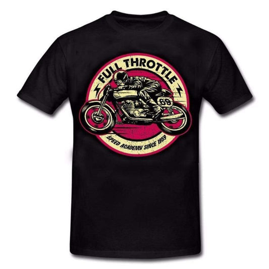 Black Motorcycle Printed Short Sleeved T-shirt