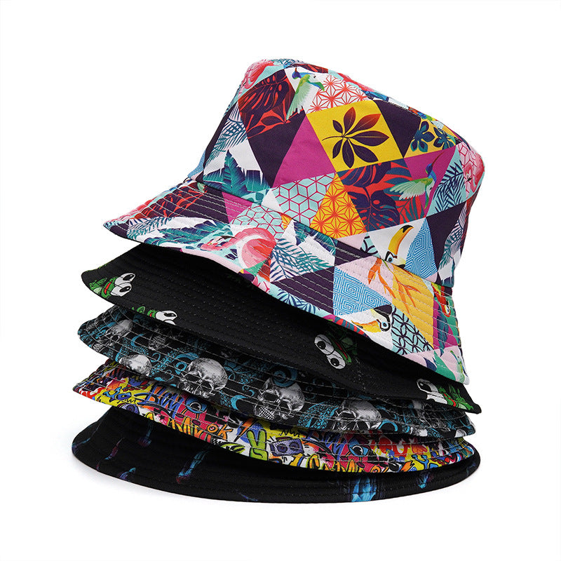 Men's And Women's Outdoor Printed Sunshade Double Basin Hat