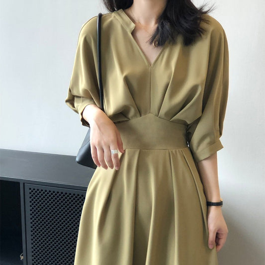 V-Neck Women Temperament Waist Dress