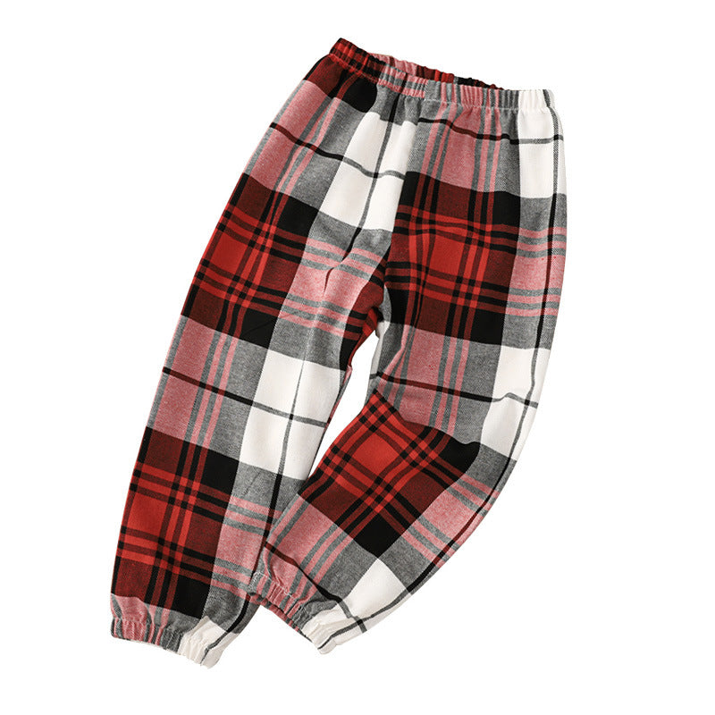 Fashion Red Plaid Print Long Middle Child