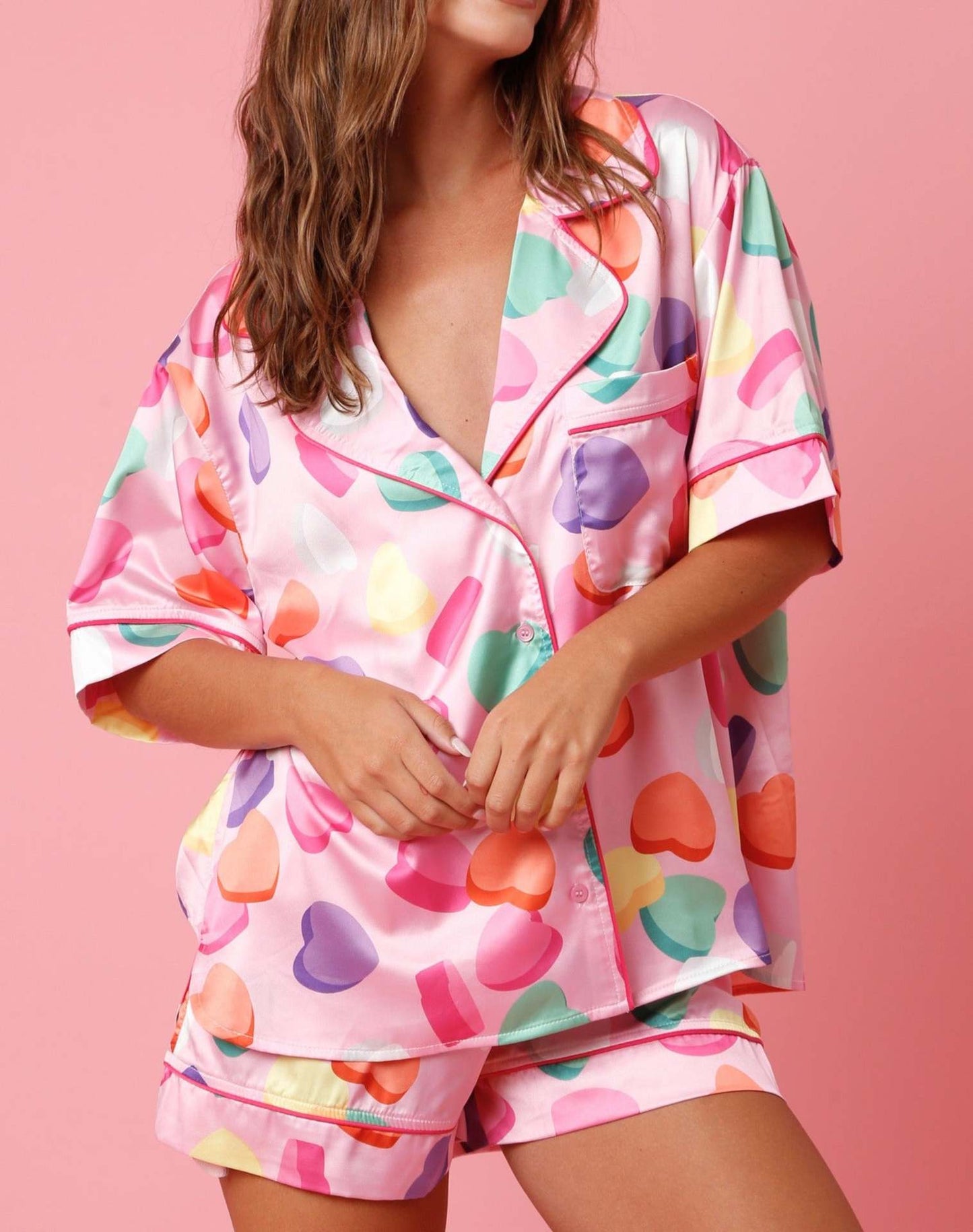 Satin Printed Two-piece Suit Pajamas For Women