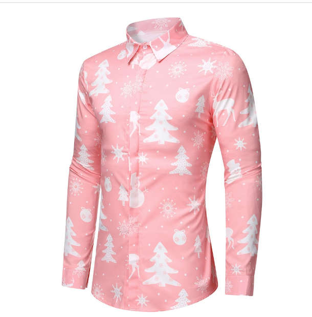 Autumn New Cross-border Men's Clothing 3D Printing Christmas Yuan Su Fashion Long Sleeve Shirt Men's Holiday Leisure