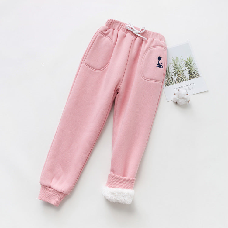 Girls Plus Velvet Padded Warm Pants Children's Cotton Pants