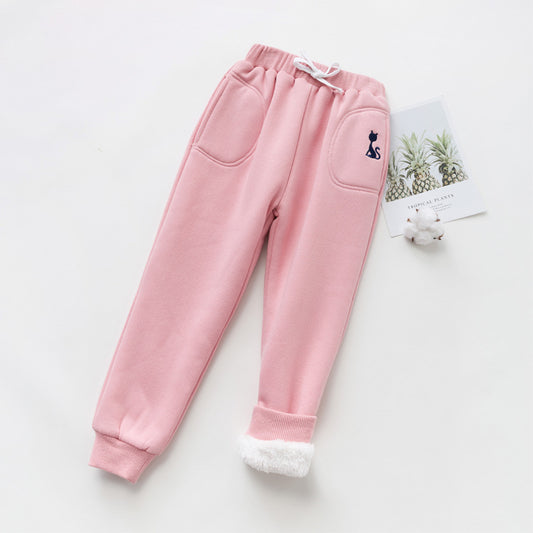 Girls Plus Velvet Padded Warm Pants Children's Cotton Pants