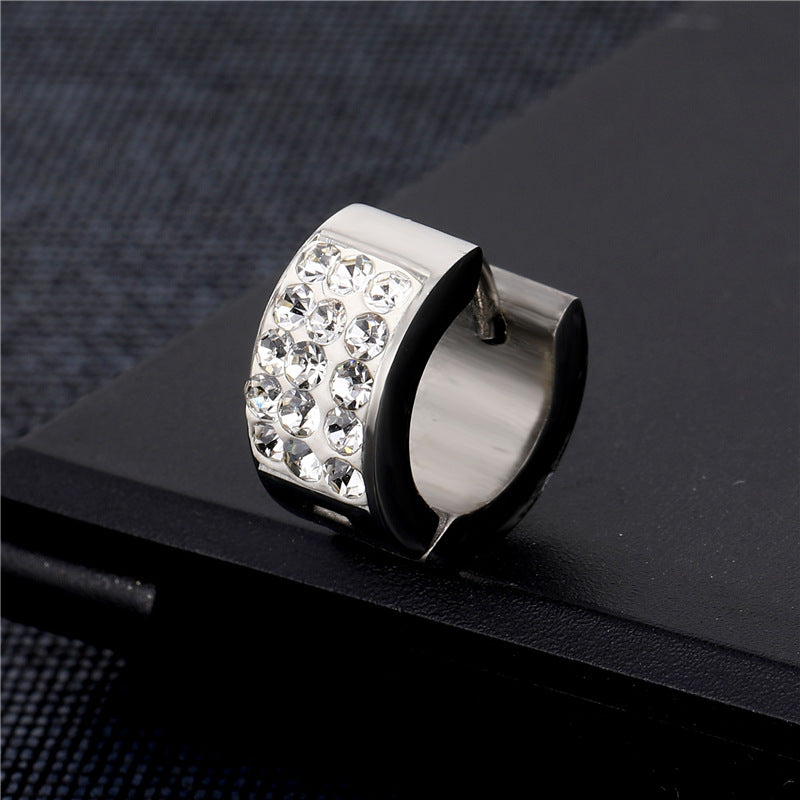 Fashion Titanium Steel Multi-row Rhinestone Zircon Stainless Steel Earrings For Men And Women