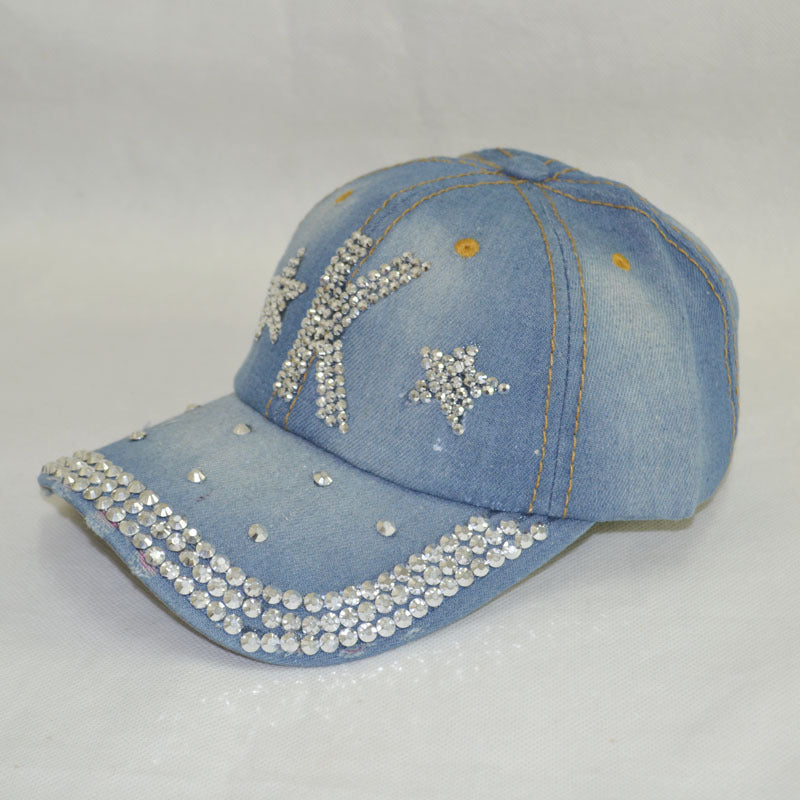 European And American Fashion Rhinestone Peaked Personalized Denim Hat Old Diamond Women's Sunshade Baseball Hat Wholesale Customized