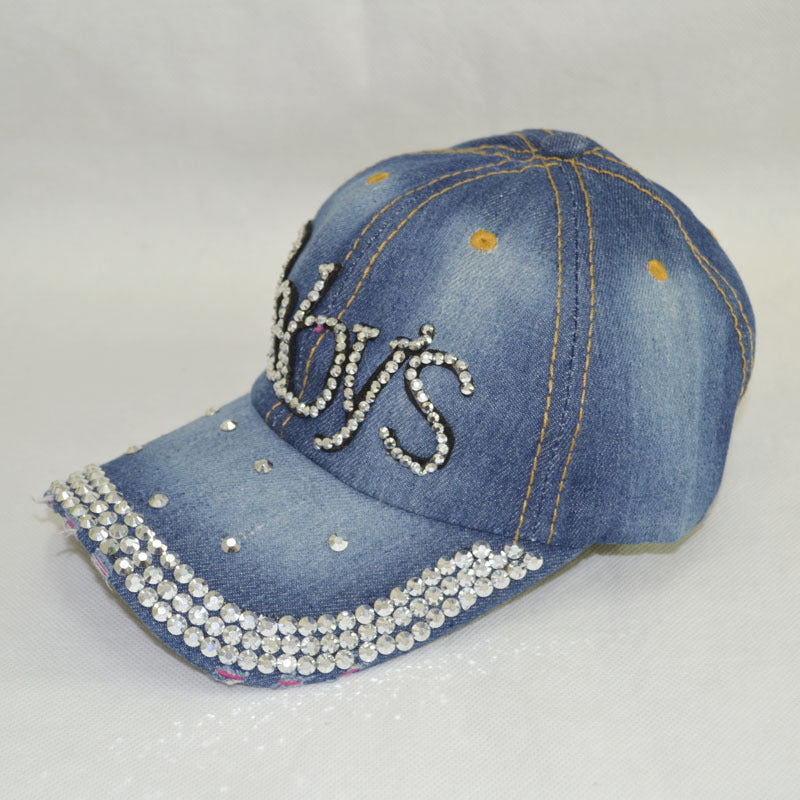 European And American Fashion Rhinestone Peaked Personalized Denim Hat Old Diamond Women's Sunshade Baseball Hat Wholesale Customized