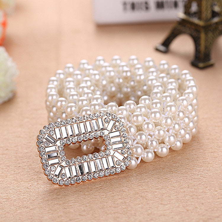 All-match Decorative Elastic Pearl Belt Girls Beautiful Fashion Elastic Waist Seal