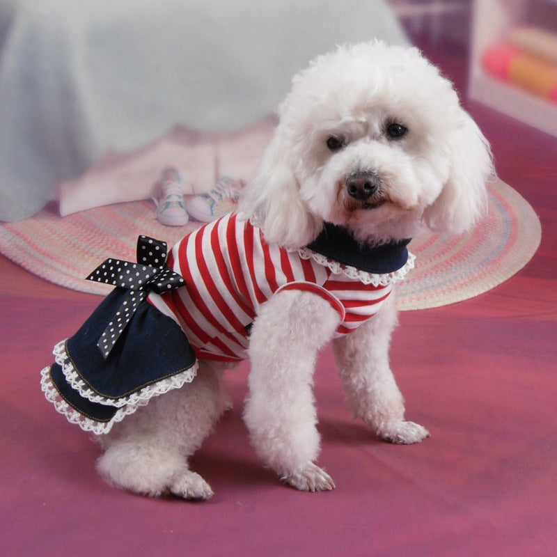 Pet Dog Skirt Bow Cat Clothes Springsummer Color Stripes