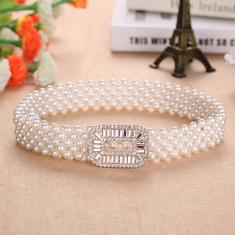 All-match Decorative Elastic Pearl Belt Girls Beautiful Fashion Elastic Waist Seal