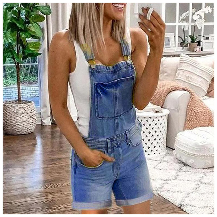 European And American Women's Denim Overalls Sexy Fashion Washed Denim Shorts Women