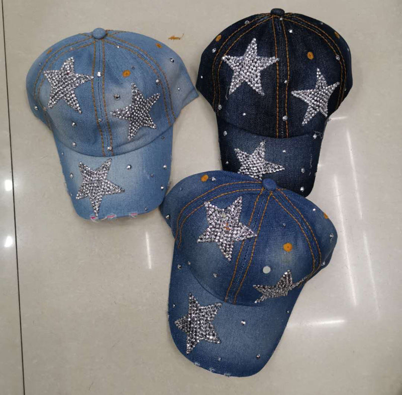 European And American Fashion Rhinestone Peaked Personalized Denim Hat Old Diamond Women's Sunshade Baseball Hat Wholesale Customized