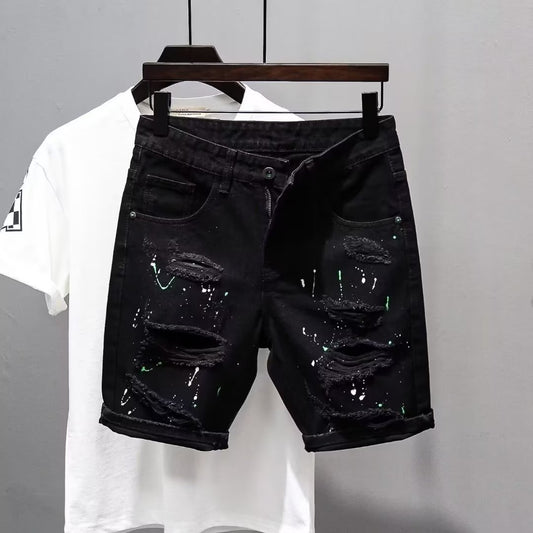 Summer Ripped Thin Denim Shorts Men